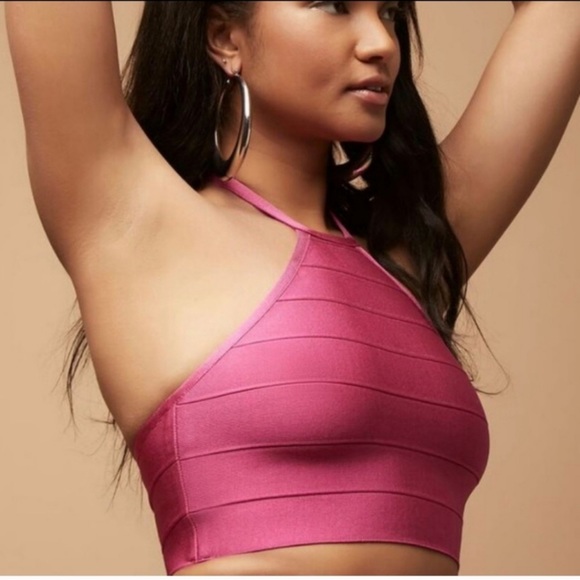 HERVE LEGER x FOREVER 21 | Bandage Knit Halter Crop Top in Pink - Picture 4 of 6